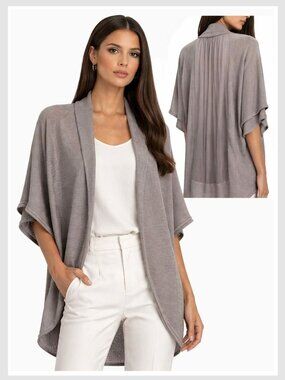 Alice + Olivia Open Front Cardigan Taupe Silk Back Panel M